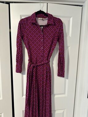 Boden Jersey Shirt Dress - Berry Geometric Midi - US 6R